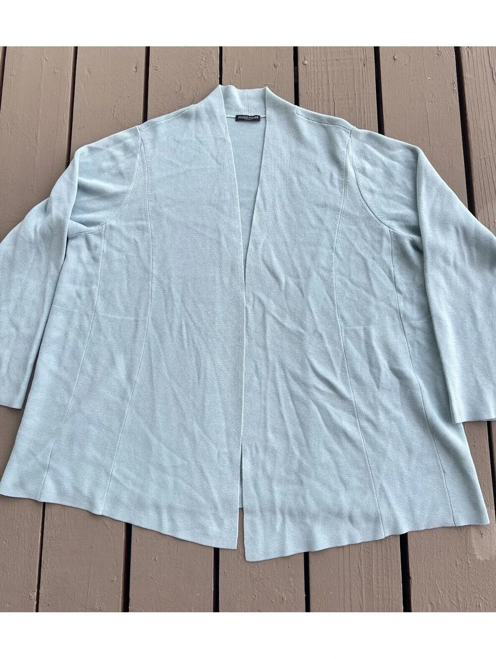Eileen Fisher Woman Light Blue Silk  Open Front Cardigan 3X?